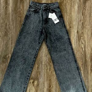 NWT Zara Gray Z1975 High Rise Wide Leg Jeans Trousers